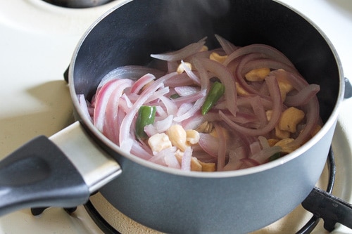 onion, cashew mixture is cooked