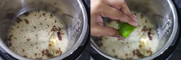 Adding water, salt and lemon juice to instant pot