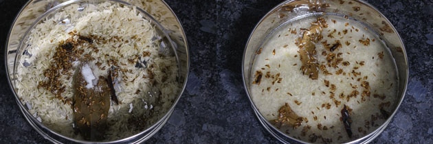 tadka added to soaked rice to make jeera rice