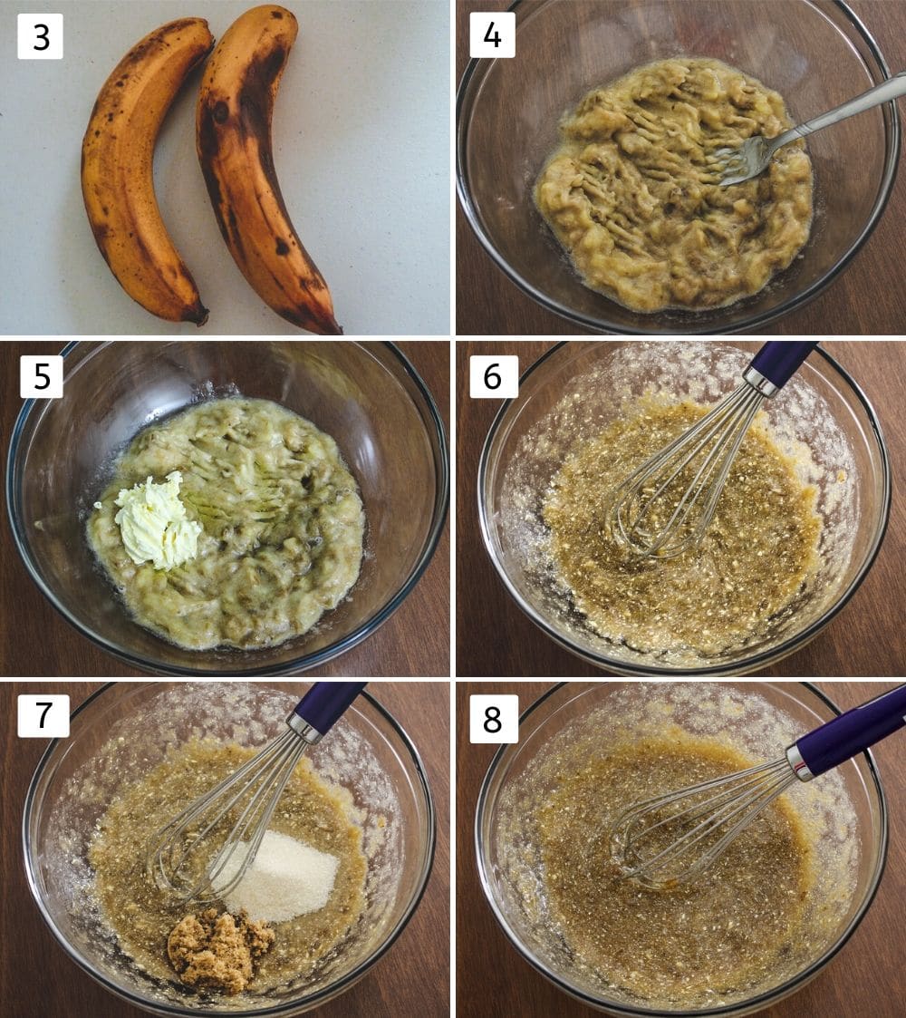 collage of mixing wet ingredients pics