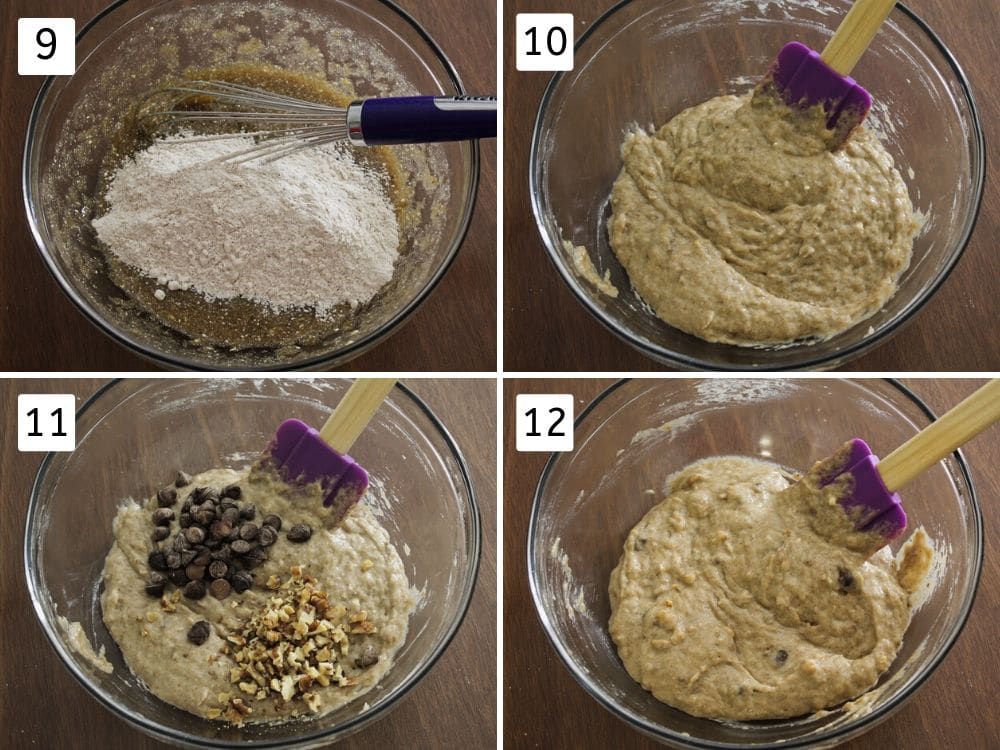 collage of muffin batter making steps