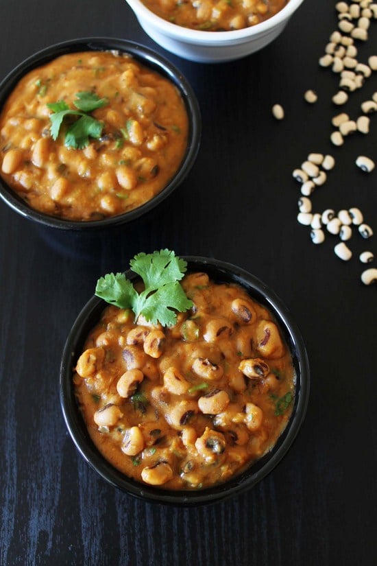Black eyed peas Curry garnished with cilantro.