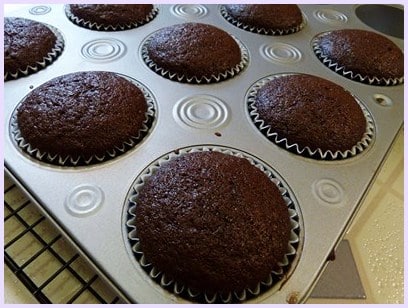 Eggless chocolate cupcakes out from the oven