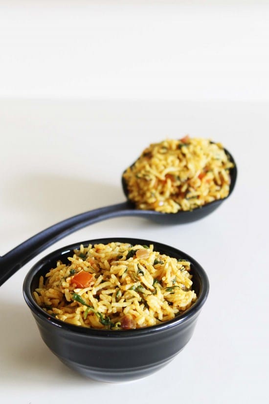 Methi Rice in a bowl.