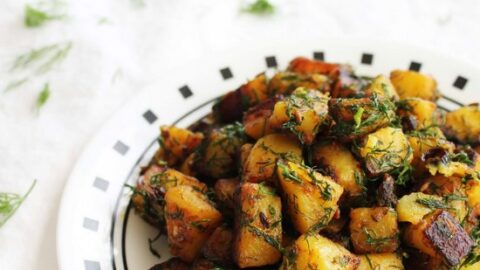 Aloo suva sabzi recipe (How to make aloo suva), Potatoes with dill leaves