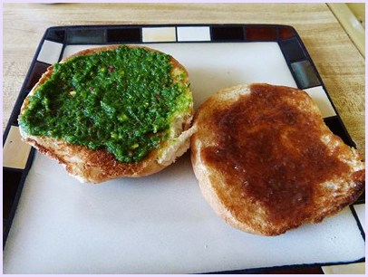 chutney spread on the bun