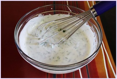 dill leaves whisked into the yogurt.