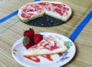 Eggless no-bake strawberry cheesecake