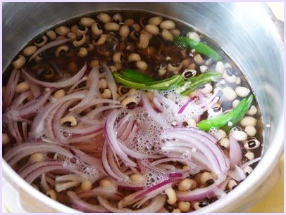 adding onions and green chilies