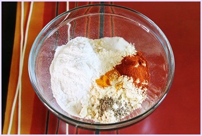 Dry ingredients for batter in a bowl.