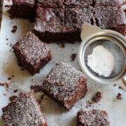 eggless brownies on parchment paper.