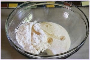all purpose flour and semolina in a bowl