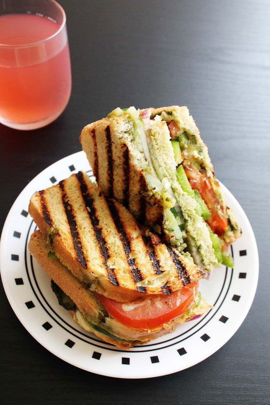 Veg Grilled Sandwich Recipe - Swasthi's Recipes