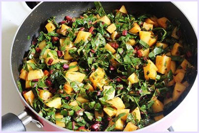 Aloo beet greens sabzi recipe (Potatoes with beetroot leaves)
