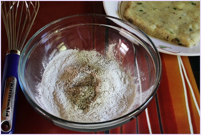 singhare ka atta, salt and pepper in a bowl