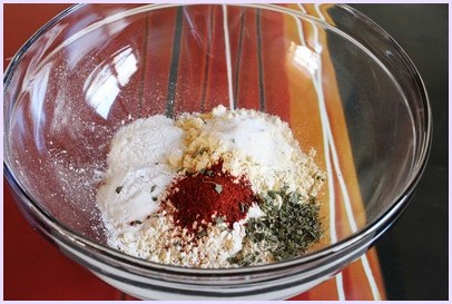 Dry ingredients for batter in a bowl.