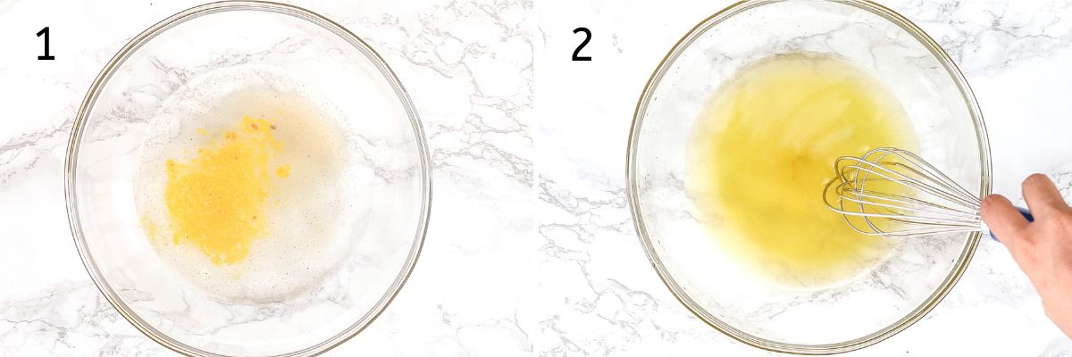 Collage of 2 images showing mixing spices in water.