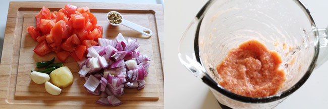 making paste of onion tomato