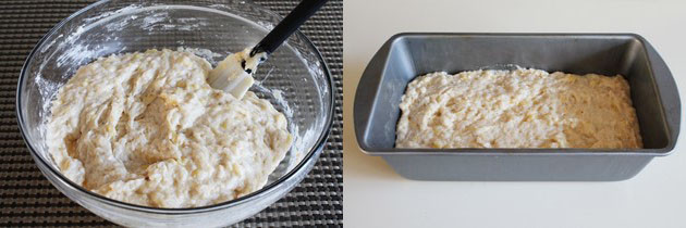 Fold the flour mixture into wet and pour into the pan