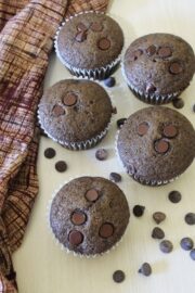 Eggless Chocolate Chocolate Chip Muffins Recipe | Double chocolate muffins
