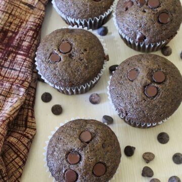 Eggless Chocolate Chocolate Chip Muffins Recipe | Double chocolate muffins