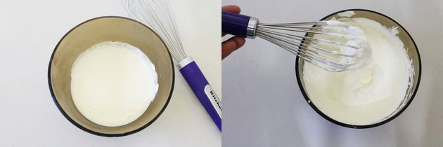 Collage of 2 images showing whipping the cream.