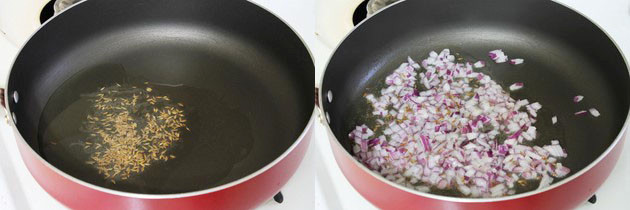 tempering cumin seeds and sauteing onions