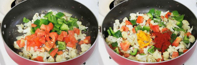 adding tomatoes, capsicum and spices