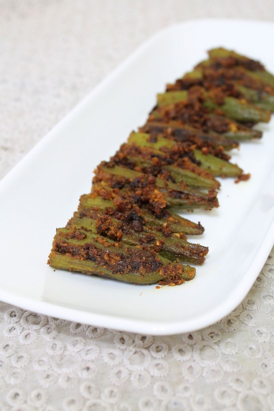 Bharli Bhendi served in a plate.