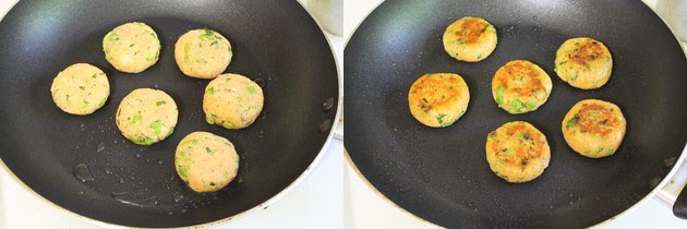 pan frying aloo tikki till crispy