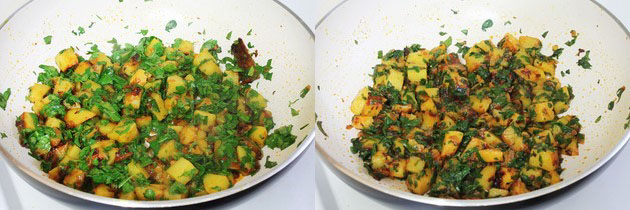 cooking till potatoes and methi are cooked