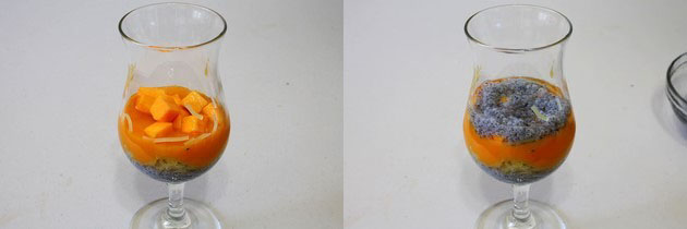 add chopped mangoes and sabja seeds