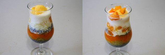 top with mango ice cream and chopped mangoes