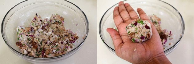 mix everything and shaping bread vada