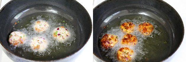 frying bread vada into hot oil