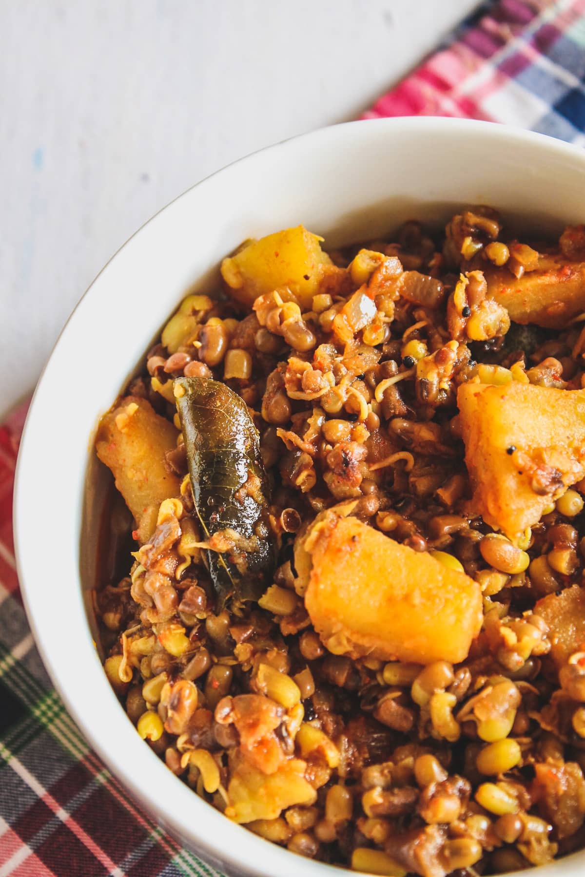 A close up of matki usal in a bowl.