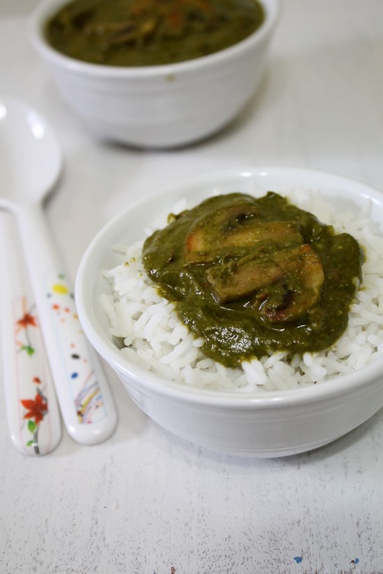 Palak Mushroom with rice.