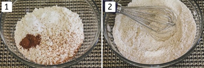 Collage of 2 images showing dry ingredients process pics.