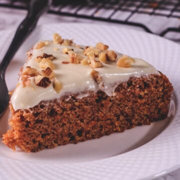 a slice of eggfree carrot cake in a plate