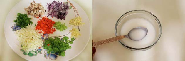 chopping vegetables and making cornflour slurry