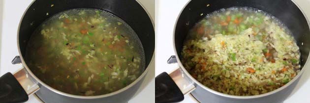 adding and simmering vegetable stock