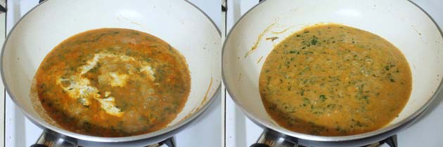 adding cashew-almond paste in methi malai paneer gravy