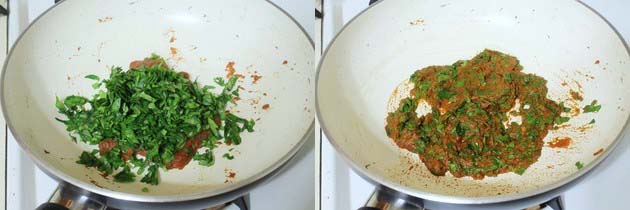 adding and cooking methi leaves