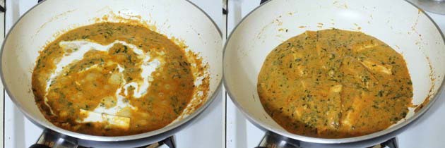 adding heavy cream to methi malai paneer