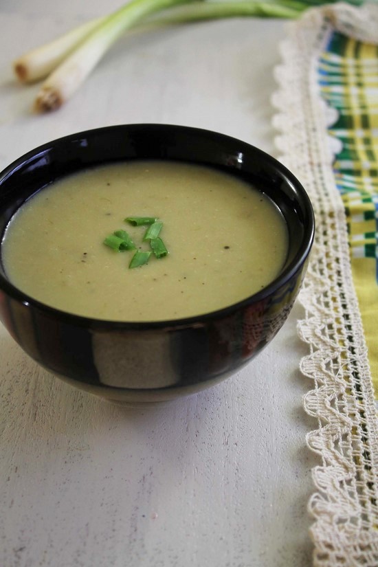 Spring Onion Soup garnished with spring onion greens.