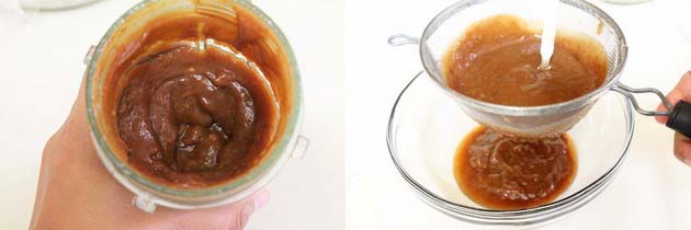 grinding and straining the meethi chutney