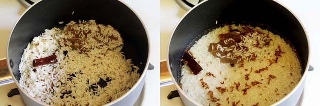 Add rice and water for jeera rice recipe