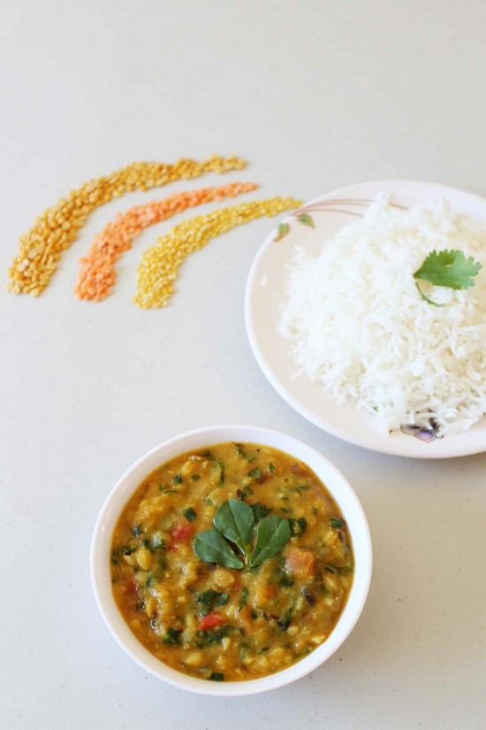 How to make Methi dal recipe with step by step photos - This is Indian style mixed lentils soup with fenugreek leaves. Make a healthy meal by serving with a bowl of steamed rice. #indianfood #healthymeal