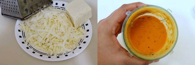 grating paneer and making puree of tomatoes