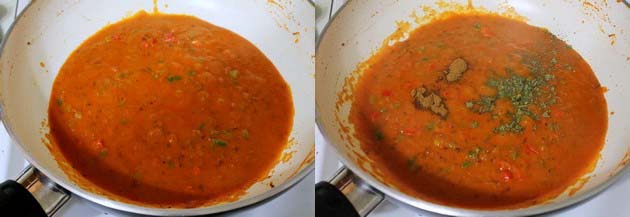 making gravy consistency and adding garam masala